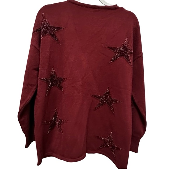 Lauren Vidal Burgundy Star Print V-Neck Sweater – XL - Picture 8 of 13